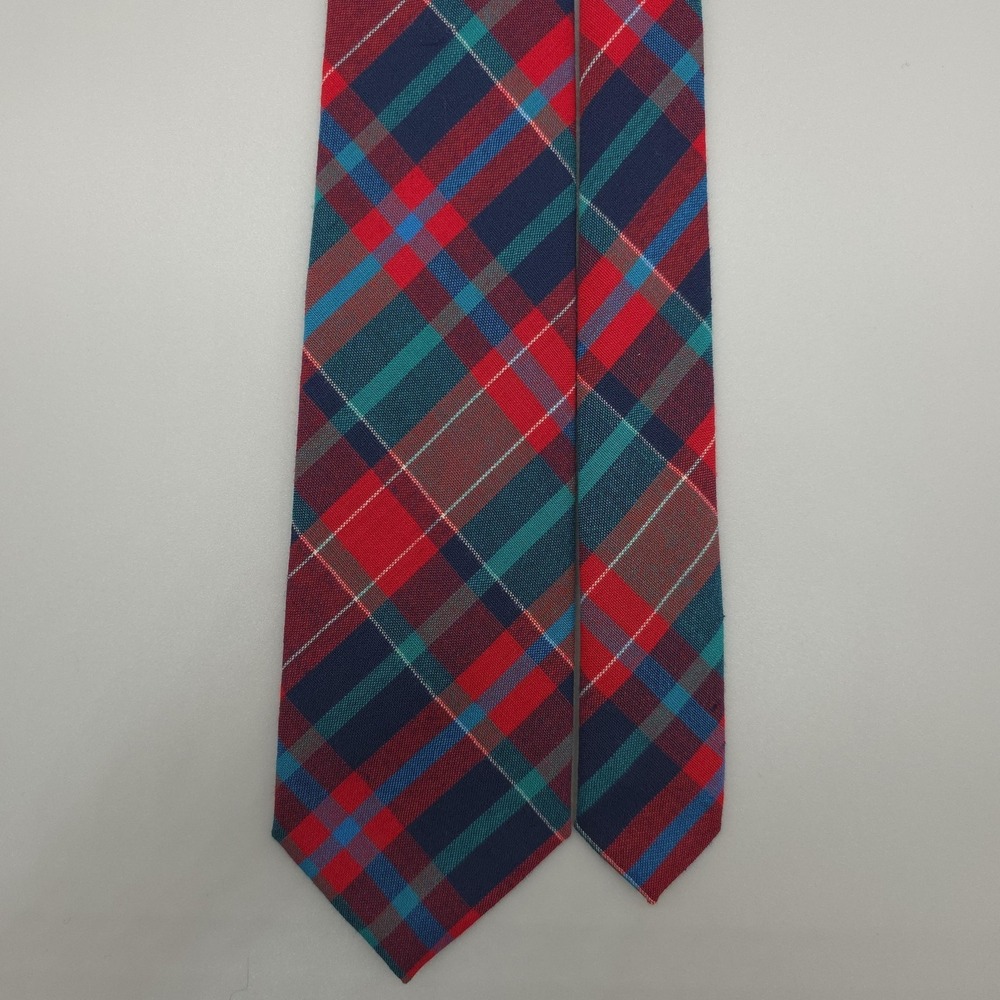 Vintage Pendleton Tie Mens One Size Red Wool Tartan Plaid Made In USA Short